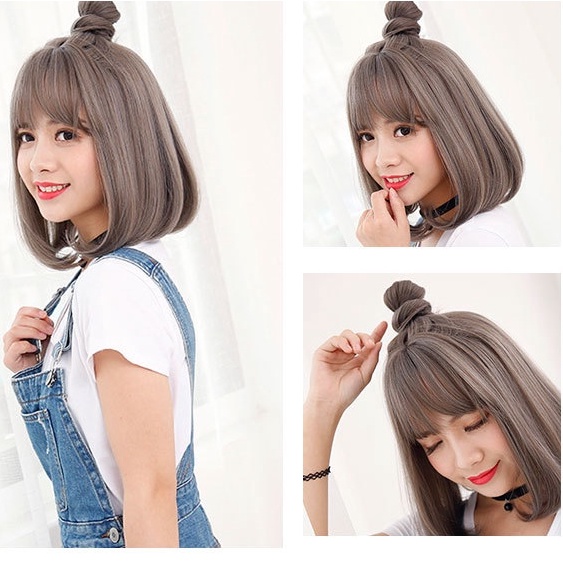 Wig Dewasa Rambut Pendek Lurus Full Lace / Straight Hair Extension Poni Depan Rambut Palsu Korea C3 F697