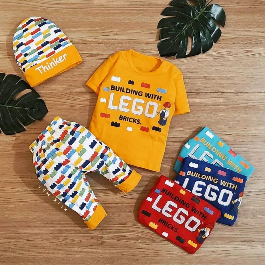 Setelan Bayi Laki-Laki Free Topi Pakaian Bayi Bricks 1 Ukuran Estimasi 0-9 Bulan