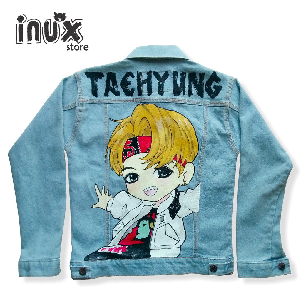 JAKET BTS TAEHYUNG / JAKET JEANS CEWEK K-POP / DENIM JACKET CUSTOM BTS TAEHYUNG / JAKET LUKIS