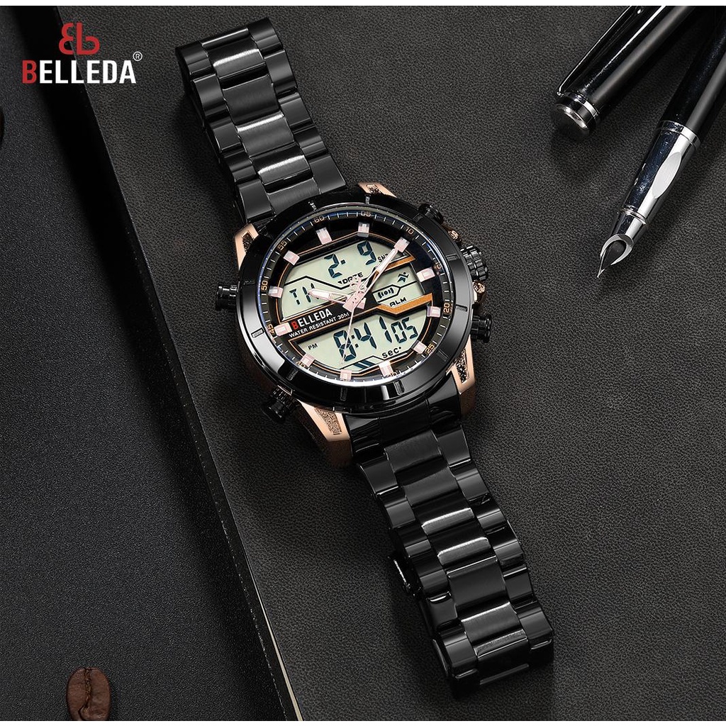 Belleda 9229 - Jam tangan pria sporty analog digital strap rantai stainless