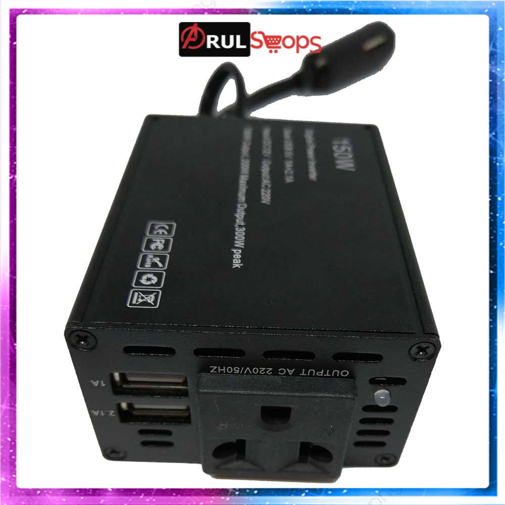 Taffware Power Inverter Mobil dengan 2 USB Port 150W 220V - PI-150W