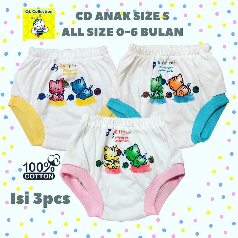 OBRAL! ISI 3PCS! CD CELANA DALAM 100%KATUN SIZE S BAYI 0-6 BULAN