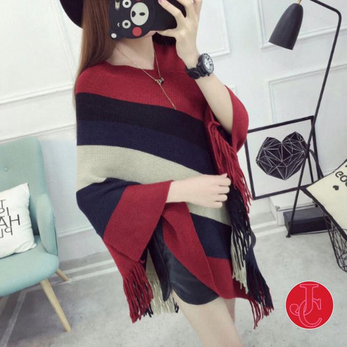 PAKAIAN WANITA ROMPI RAJUTAN PONCHO BLOCK | BAJU RAJUT | FASHION WANIT