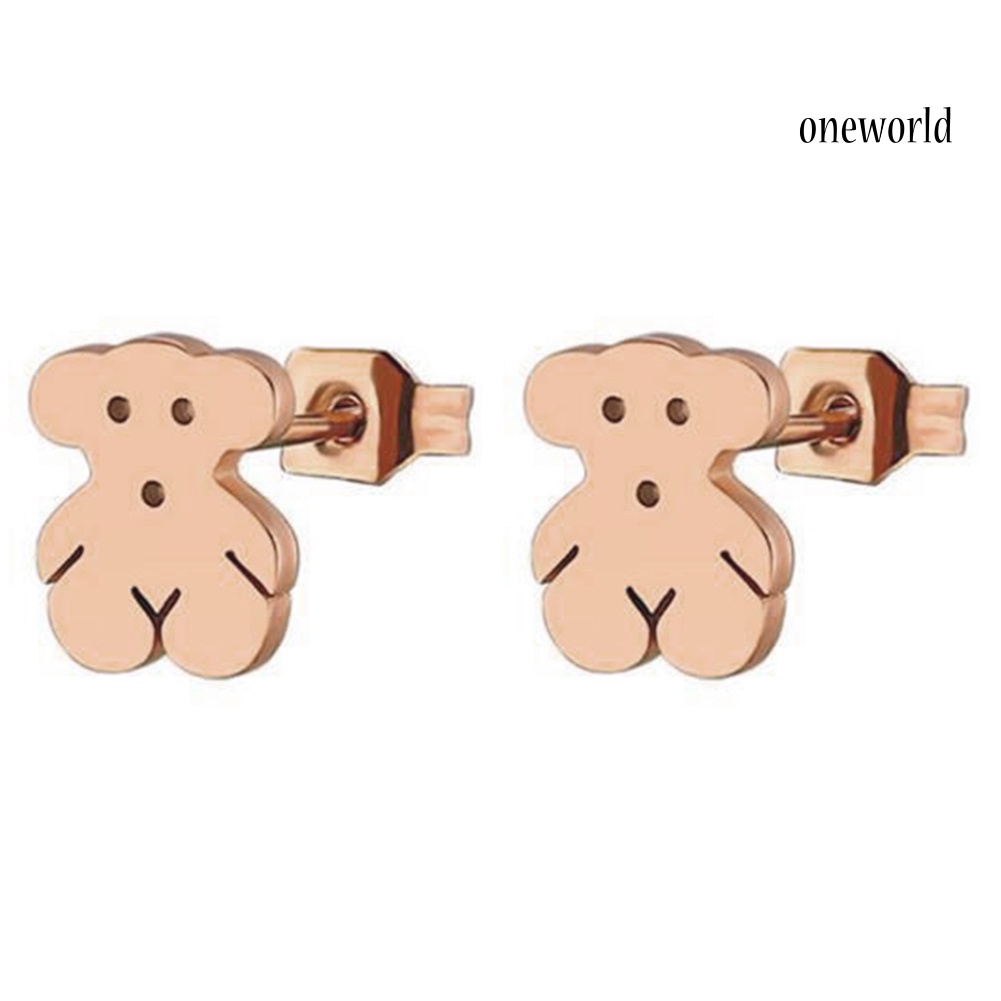 OW@ Women Cute Cartoon Mini Stainless Steel Bear Ear Stud Earrings Jewelry Gift