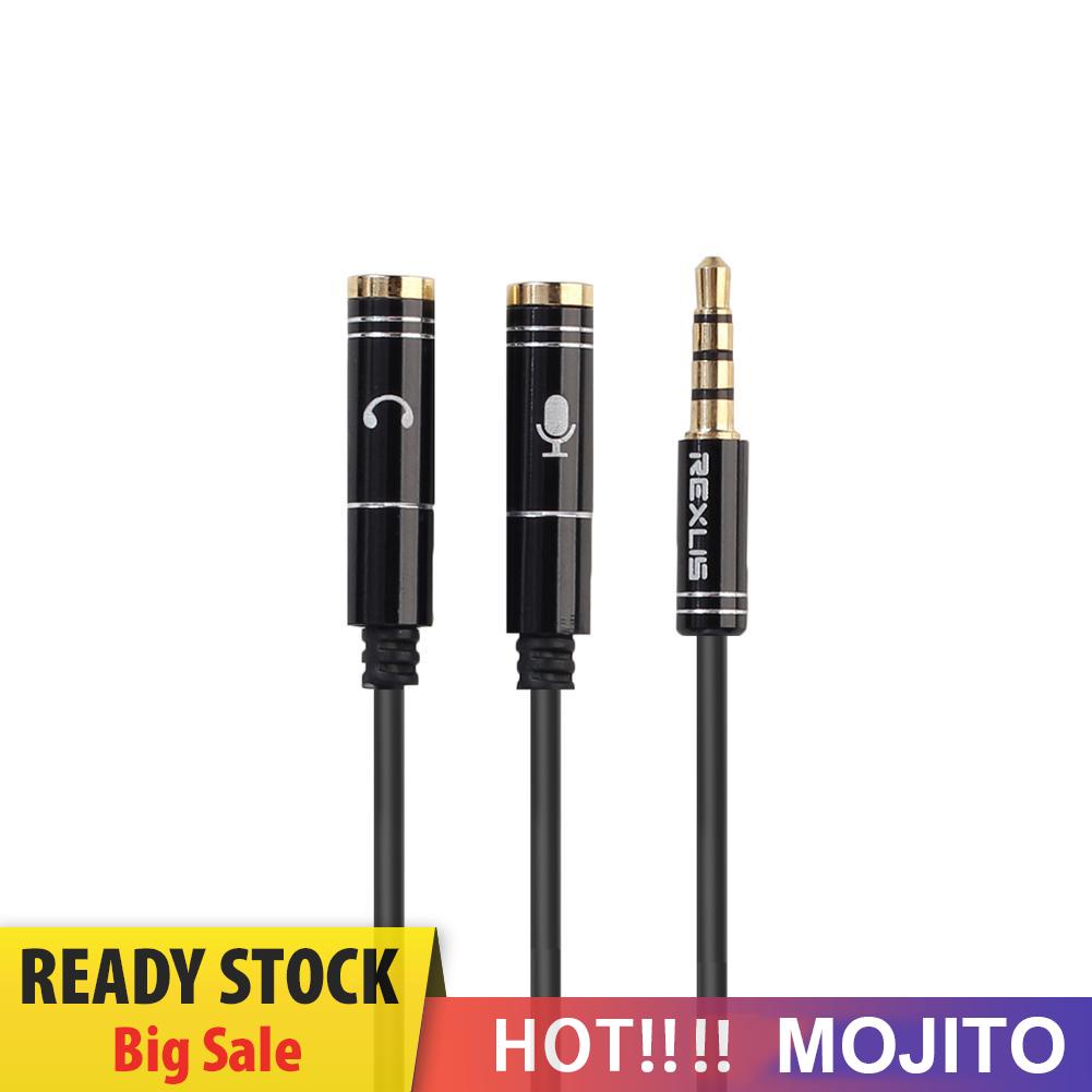 MOJITO 3.5mm Jack Headphone+Mic Audio Splitter Gold-Plated Aux Extension Cable