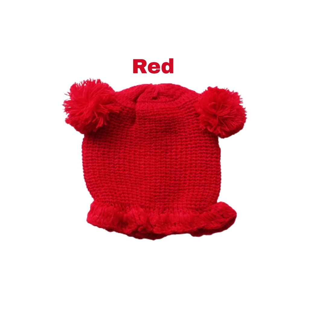 ho KUPLUK RUFFLE PLAIN (F) Topi Anak Lucu Model Kupluk Usia 0 Sampai 3 Tahun Kualitas Terbaik-RED