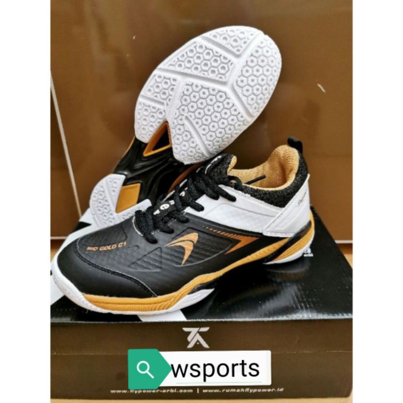 [Boleh Tukar Ukuran] Sepatu Badminton Flypower Rio Gold C1 Original