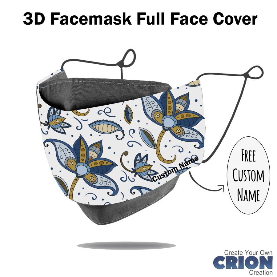 Crion - Masker 3d Full Face Cover Seri Batik Floral - Antibacterial