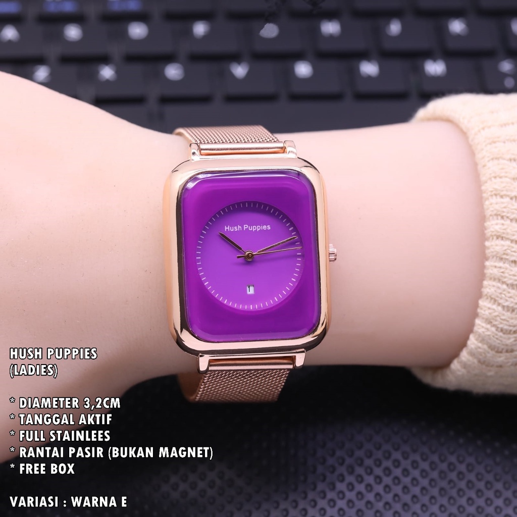 (BISA COD) JAM TANGAN WANITA HUSH PUPPIES RANTAI BODY SEGI TANGGAL AKTIF