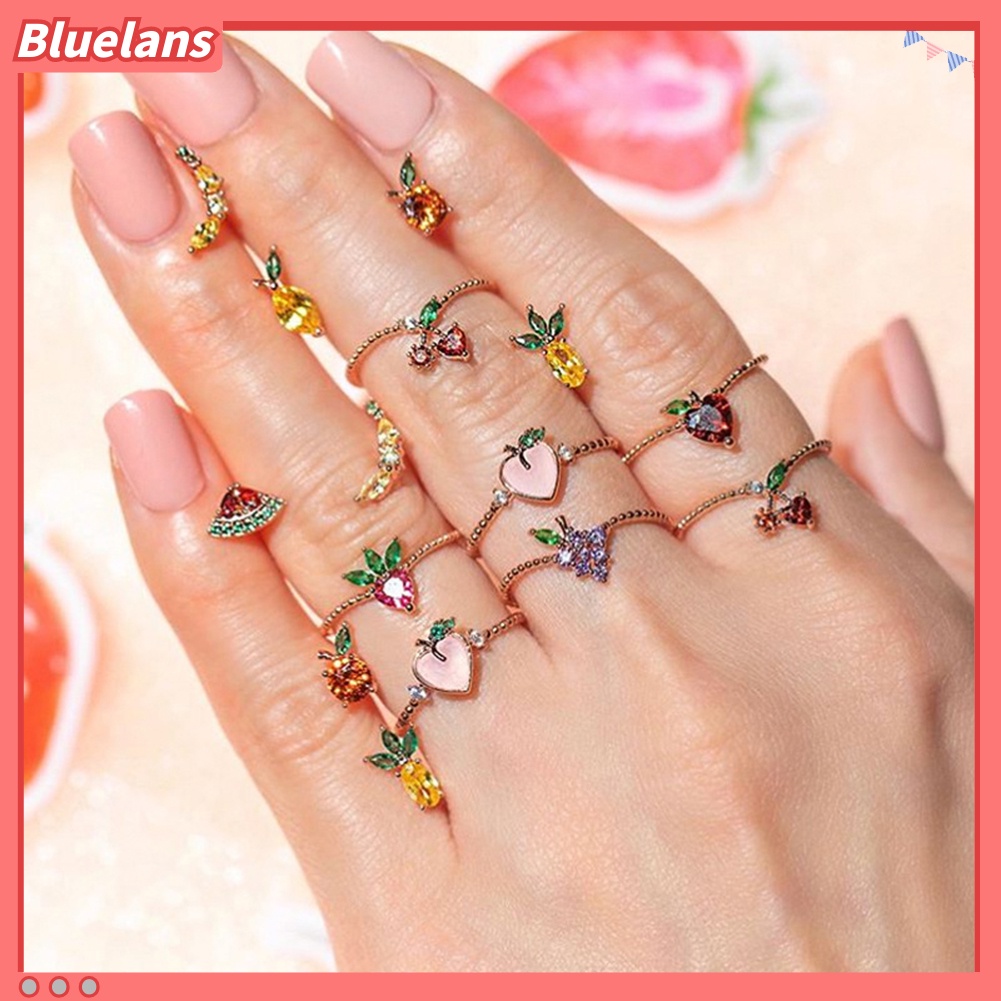 Bluelans Lovely Style Grape Apple Strawberry Cherry Design Ring Women Jewelry Ornaments