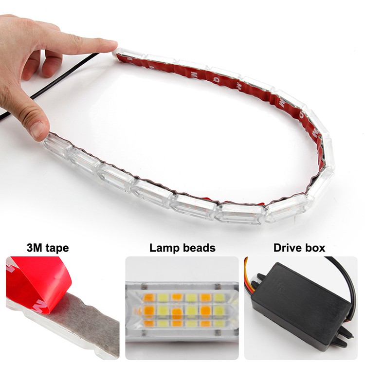 2 pcs Universal Fleksibel Lampu LED Daytime Running Strip Cahaya Mata Kristal Aliran Sinyal Giliran DRL