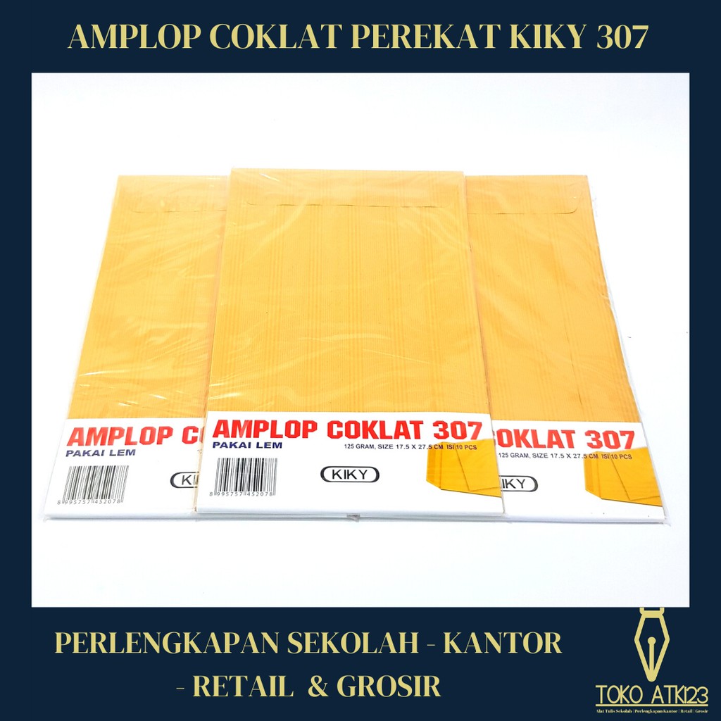 Amplop Coklat 307 Uk. 17.5x27.5cm Merk Kiky dengan Perekat Tebal 125gr