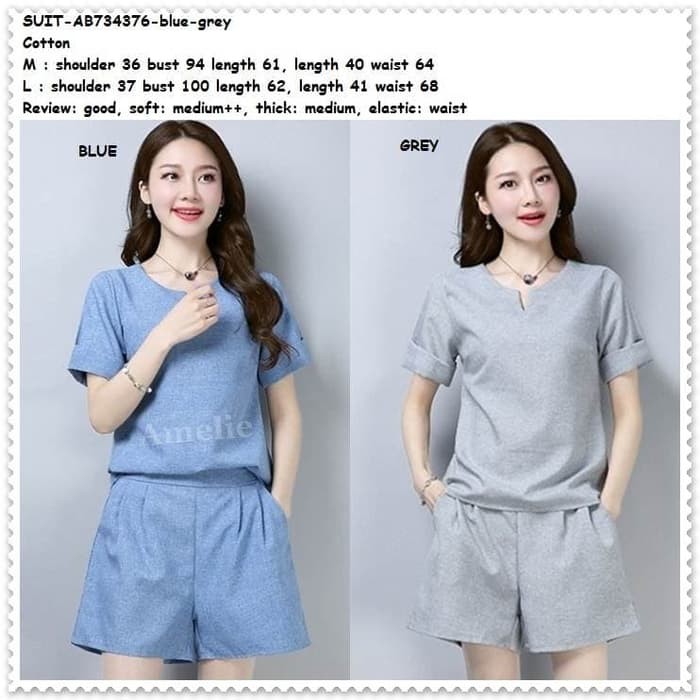 Setelan Baju Wanita Blouse Celana Pendek Santai Korea Import AB734376