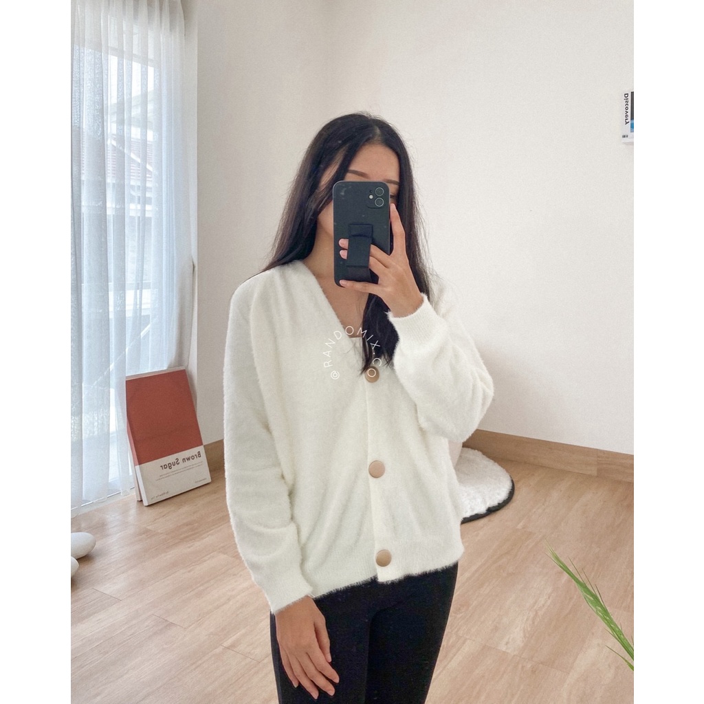 randomix.co - EULIA - lilac furry cardigan purple fluffy cardigan white fury set fur cardi bulu