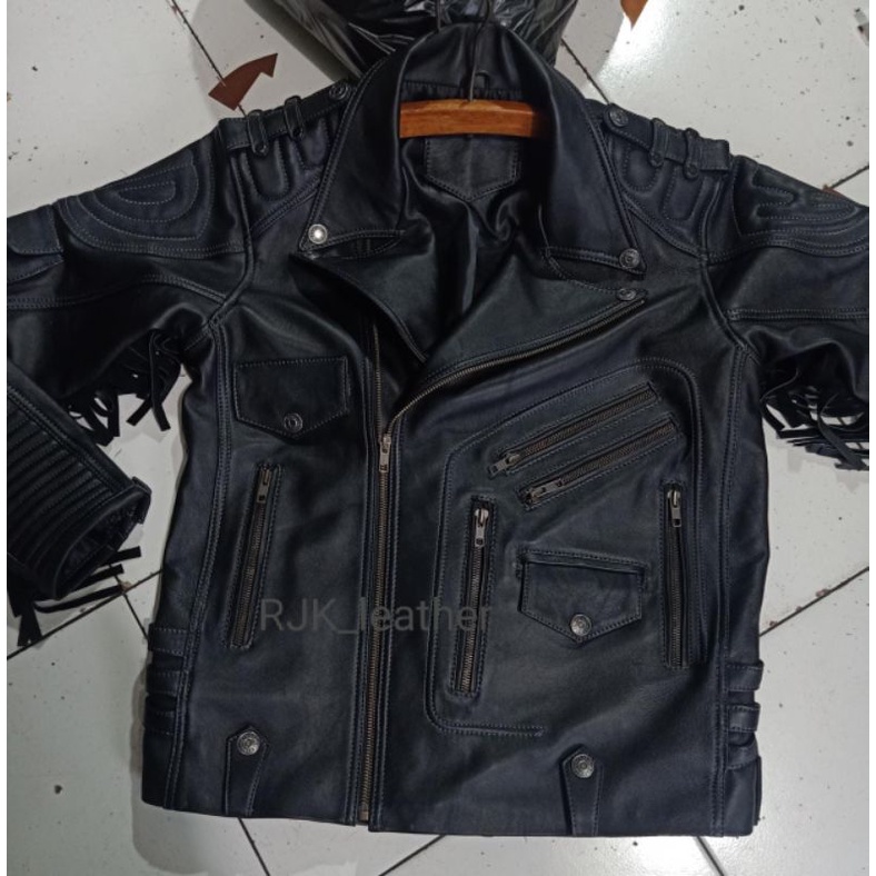JAKET KULIT MOTOR TOURING ASLI KULIT DOMBA SUPER MOTIF RUMBAY DI BAGIAN TANGAN | JAKET KULIT HARLEY 