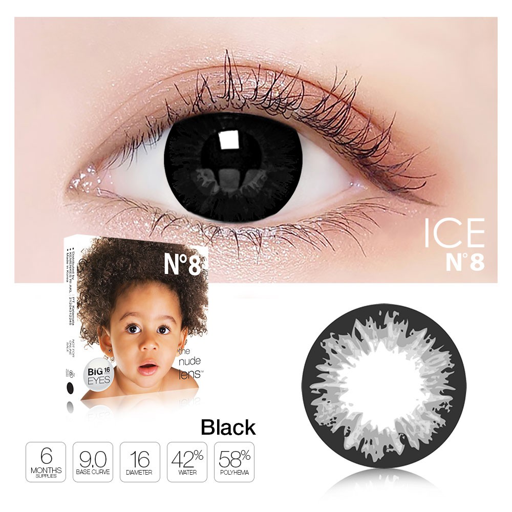 Softlens N8 DIA 16.00mm NORMAL & MINUS BLACK GREY HAZEL BLUE (-0.50 S/D -3.00) GRAY Lensa Kontak-N8 Black