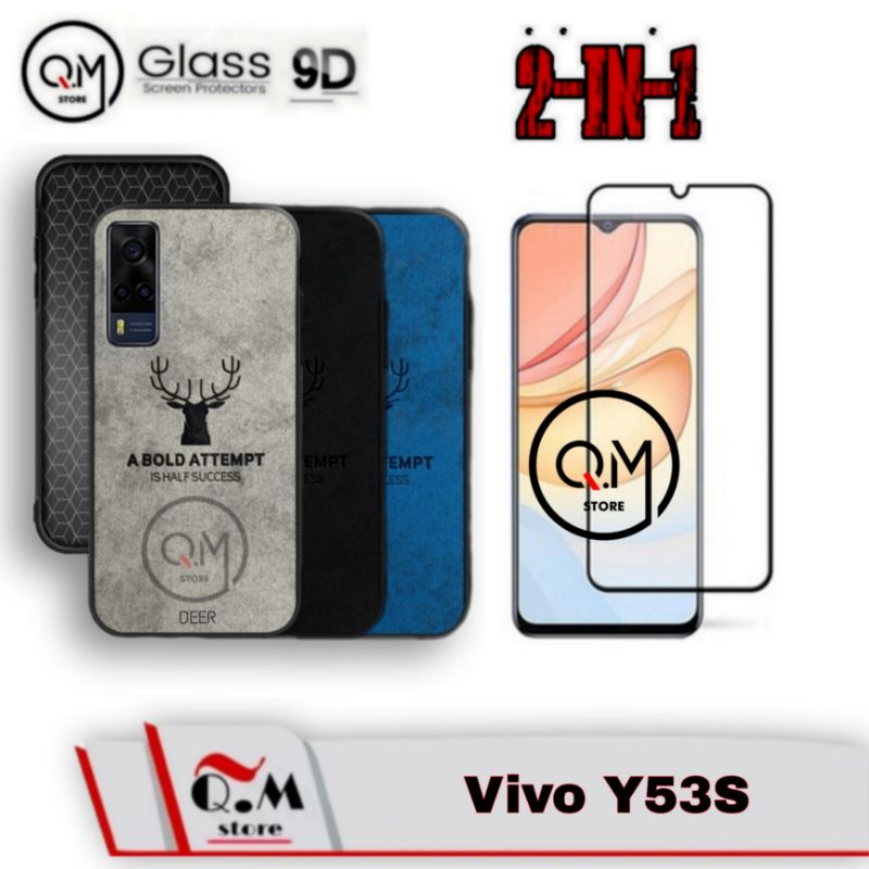 PAKET 2IN1 Case DEER Vivo Y53S Softcase DEER TPU High Quality Pelindung Back Cover + Tempered Glass