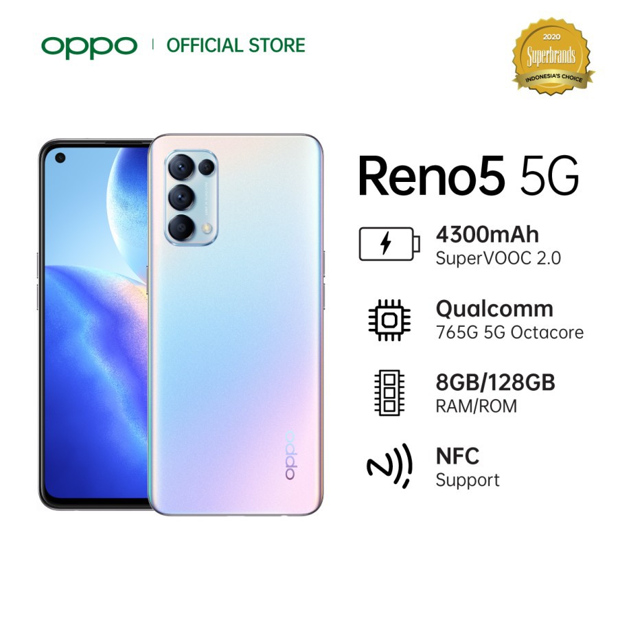 OPPO RENO 5 NFC 5G &amp; 4G 8/128 RAM 8GB ROM 128GB GARANSI RESMI