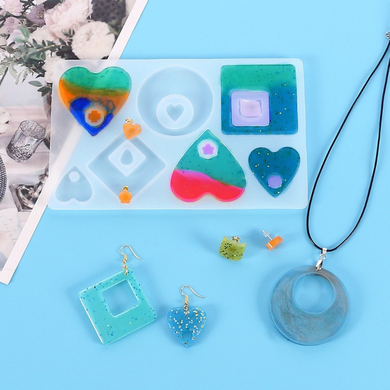 SIY  Jewelry Casting Molds Round Heart Square Pendant Epoxy Resin Molds with Hanging Hole Mould Jewelry Making Craft Tools