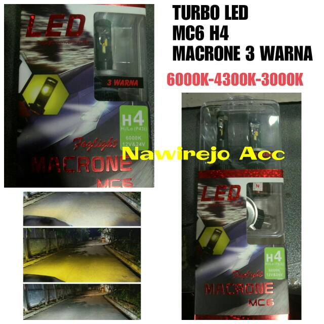 Turbo Led H4 MC6 Macrone 3 Warna