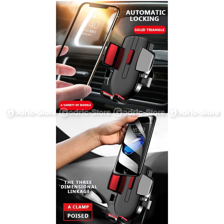 2in1 Holder HP Mobil (Suction Car Dashboard &amp; AC) Phone Mount AutoLock