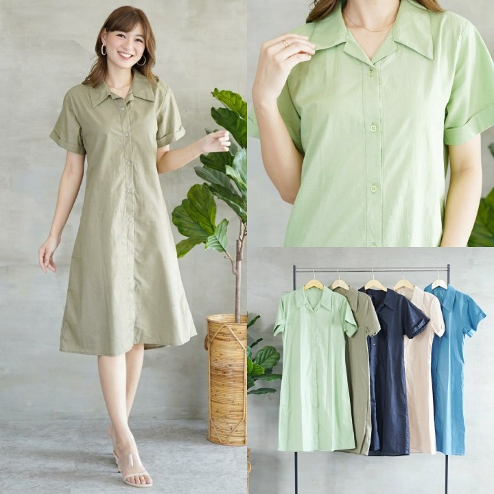 Dress Casual Wanita / Midi Dress / Dress Katun Polos Wanita / Dress Kasual Wanita Lengan Pendek