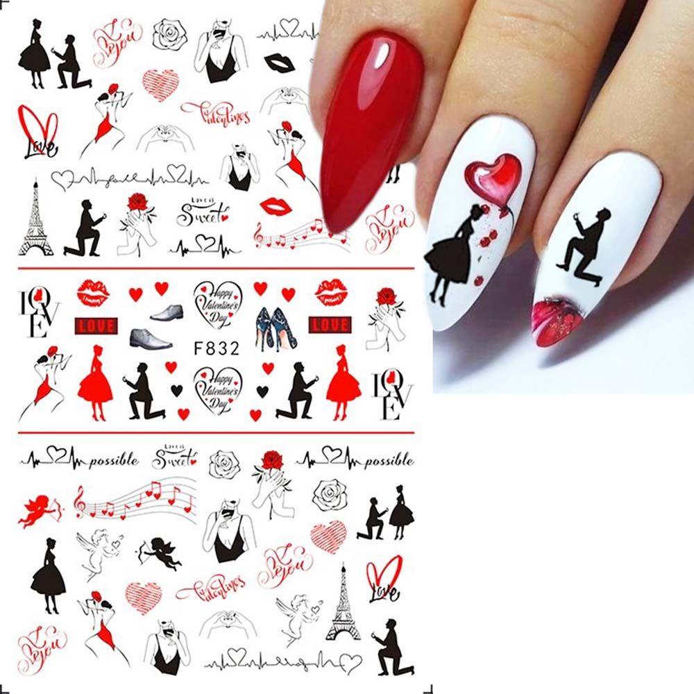 AUGUSTINA Agustina Valentine Day Nail Art Love Heart Romantic Valentine Day Rose2022Tahun Baru Bibir Merah DIY Dekorasi Nail Art