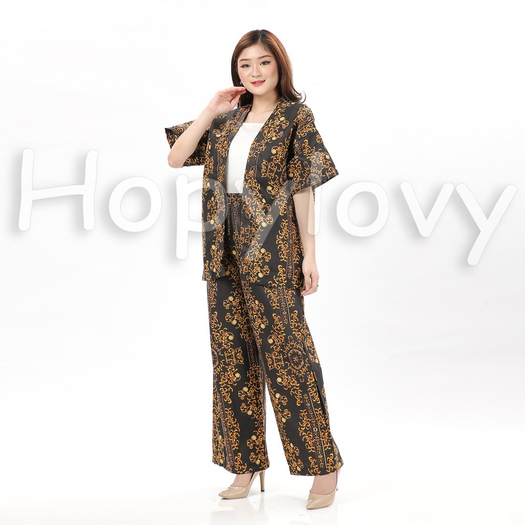 HOPYLOVY - Outer Setelan Wanita Motif Batik Bahan Katun Jepang Nilam