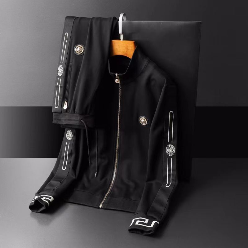 baju set celana cowok vers4ce jaket setelan pria hitam katun stretch tebal mirror P1SHOES