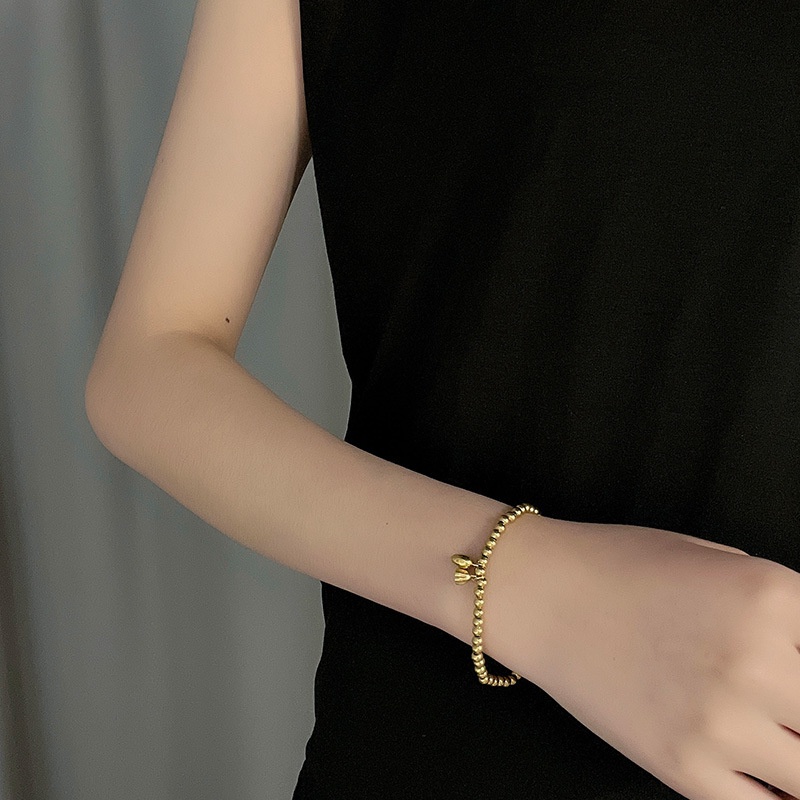 Gelang Fashion Baja Titanium Gelang Temperamen Sederhana Gaya Baru Lotus Rantai Perhiasan Gelang Manik Bulat Kecil