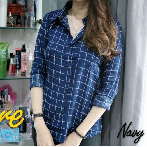 KEMEJA WANITA RAYON BASIC MOTIF KOTAK