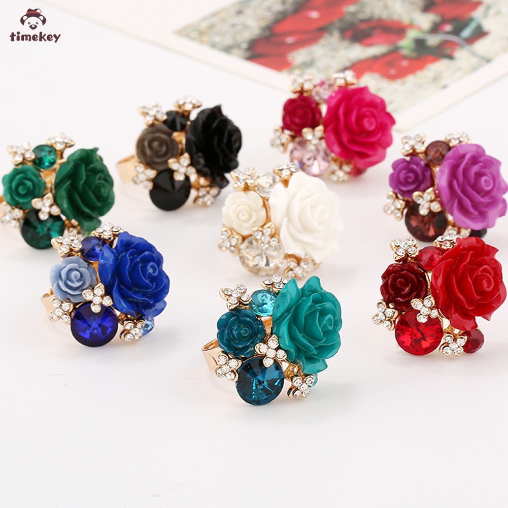 【TK】Luxury Crystal Resin Rhinestones Ball Zircon Flowers Ring Fashion Women Statement Jewelry Gifts Ring Size Adjustable