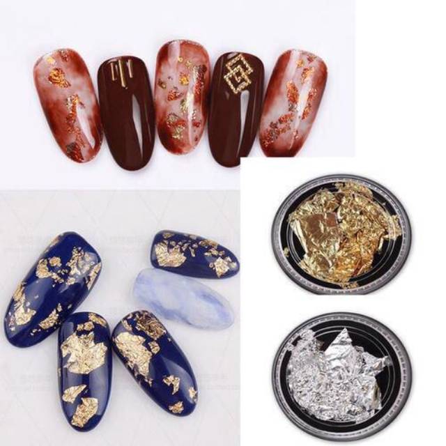 Hiasan Kuku Nail Art Gold &amp; Silver Foil