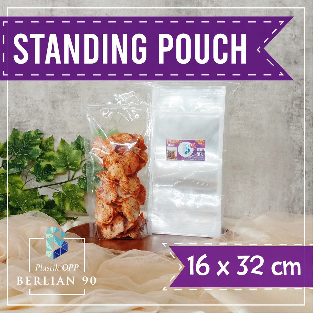 Plastik Standing Pouch Klip 16 x 32 CM ISI 50 PCS Tebal / Plastik Klip Bening Kemasan Keripik Makana