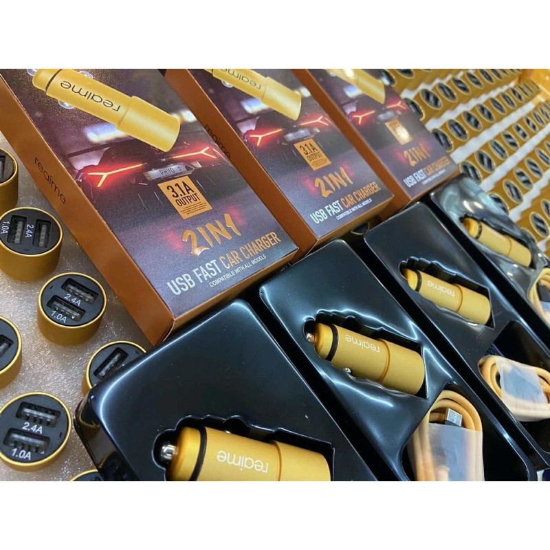 PROMO CAR CHARGER REALME VOOC 2USB + KABEL DATA MICRO ORI