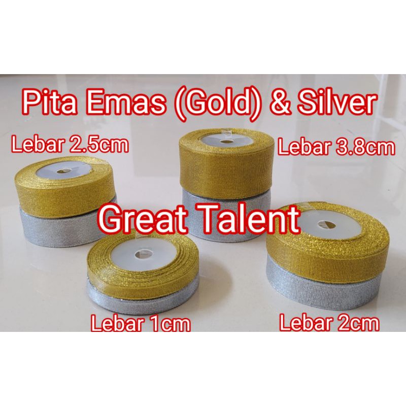 

Pita Gliter Emas Gold atau Silver - Pita Glitter Hiasan Mahar Seserahan Kado - Great Talent - 1 Rol