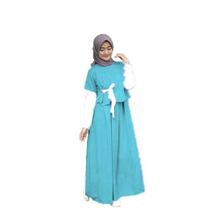 dress wanita Dress gamis syari remaja terbaru Baju lebaran murah atasan wanita - Tosca Blue, L dress