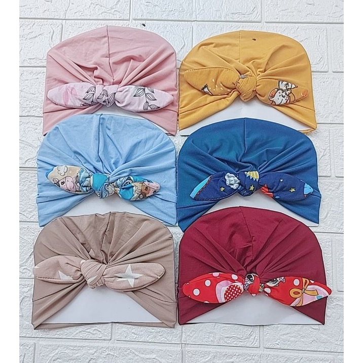 Turban Bayi Pita Kelinci Motif / ciput baby newborn / topi anak perempuan / turban anak