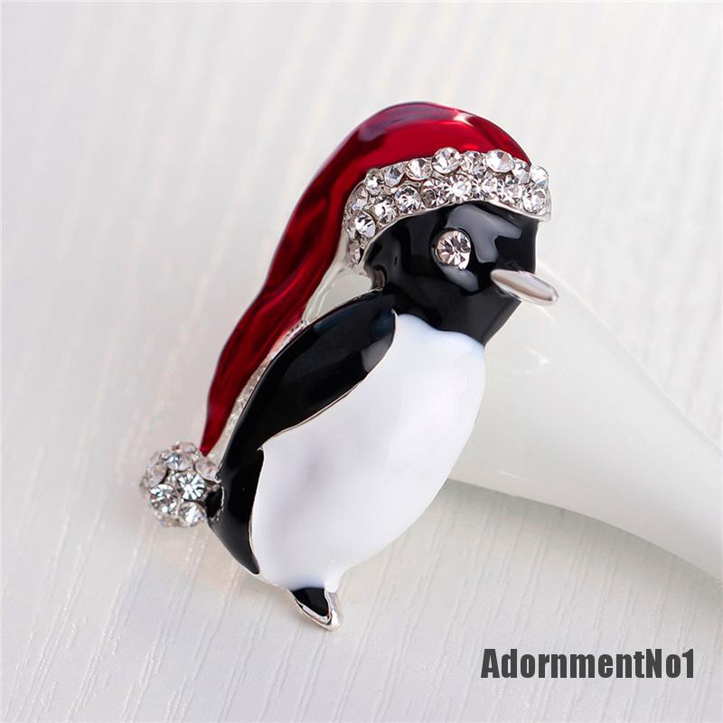 (Adornmentno1) 1pc Bros Pin Bentuk Penguin Aksen Berlian Imitasi Untuk Wanita / Pesta Natal