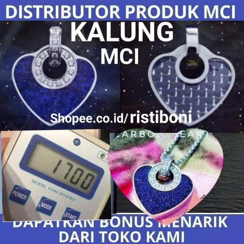 DISTRIBUTOR ORI MCI-TERBARU-Biocarbon Heart Blue /Kalung Kesehatan Mci Pendant ORI New Pendant