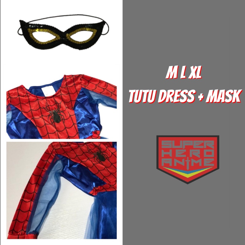 Kostum Superhero Anak Spidergirl Baju Dress Tutu Perempuan Topeng Spider Import