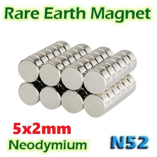 5x2mm Strong Magnet Neodymium 5x2mm Silinder N52 Coin Bulat Silinder Silver Mengkilap Kuat