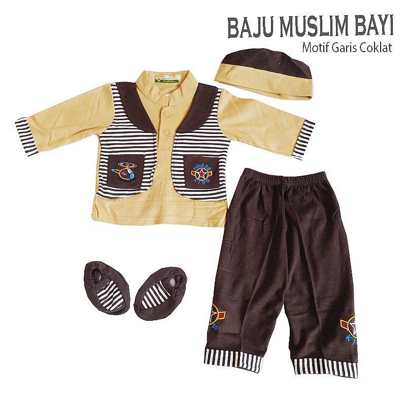 Baju Koko Anak Bayi Setelan Muslim Anak Bayi plus Sepatu model Rompi