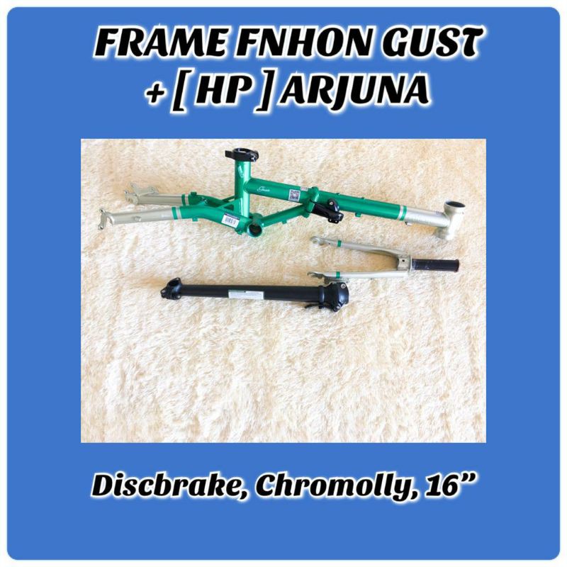 Frame fork Fnhon gust wayang Arjuna Discbrake16 inch Hijau putih