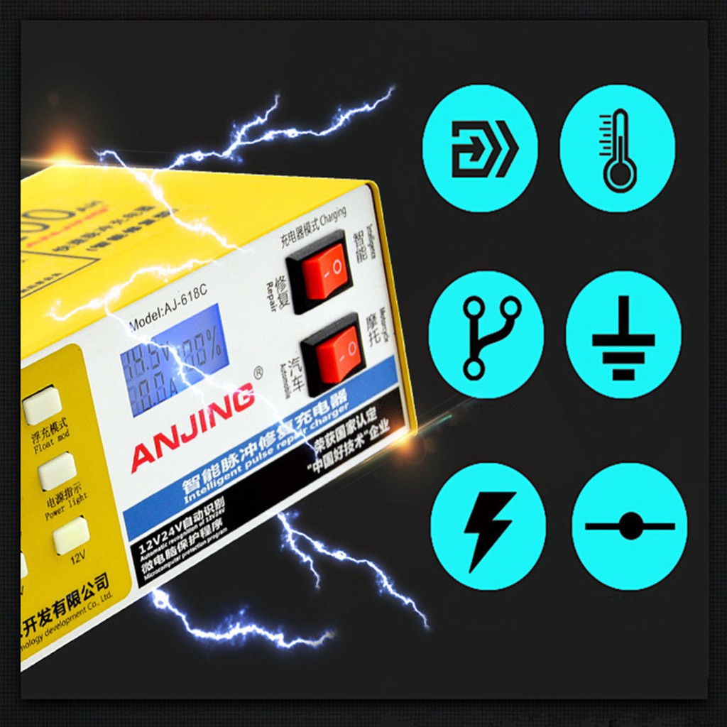 Charger Baterai Aki Mobil Elektrik Pintar 12v 24v 200ah Charger Baterai Aki Mobil Elektrik Pintar 12v 24v 200ah