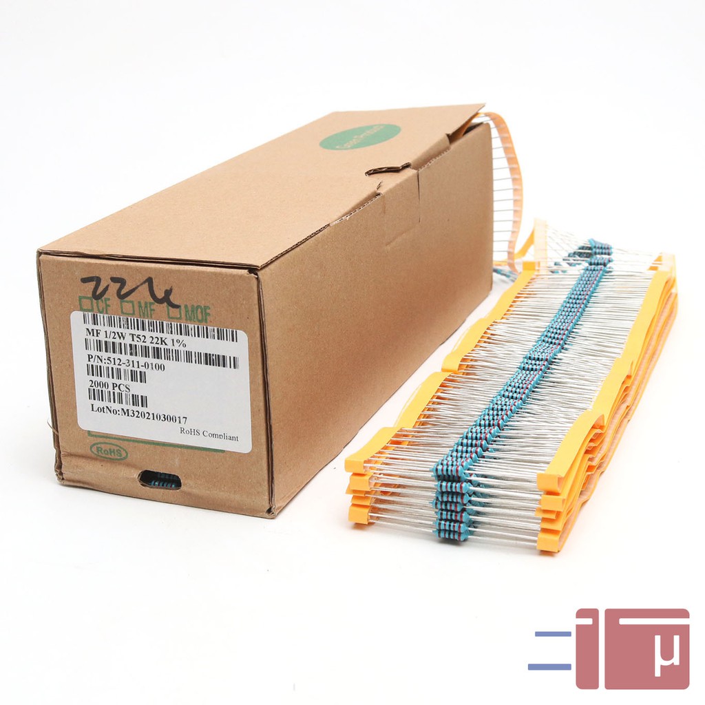 x10 Resistor 22K 1/2W Metal Film 1% Taiwan Kaki Tembaga