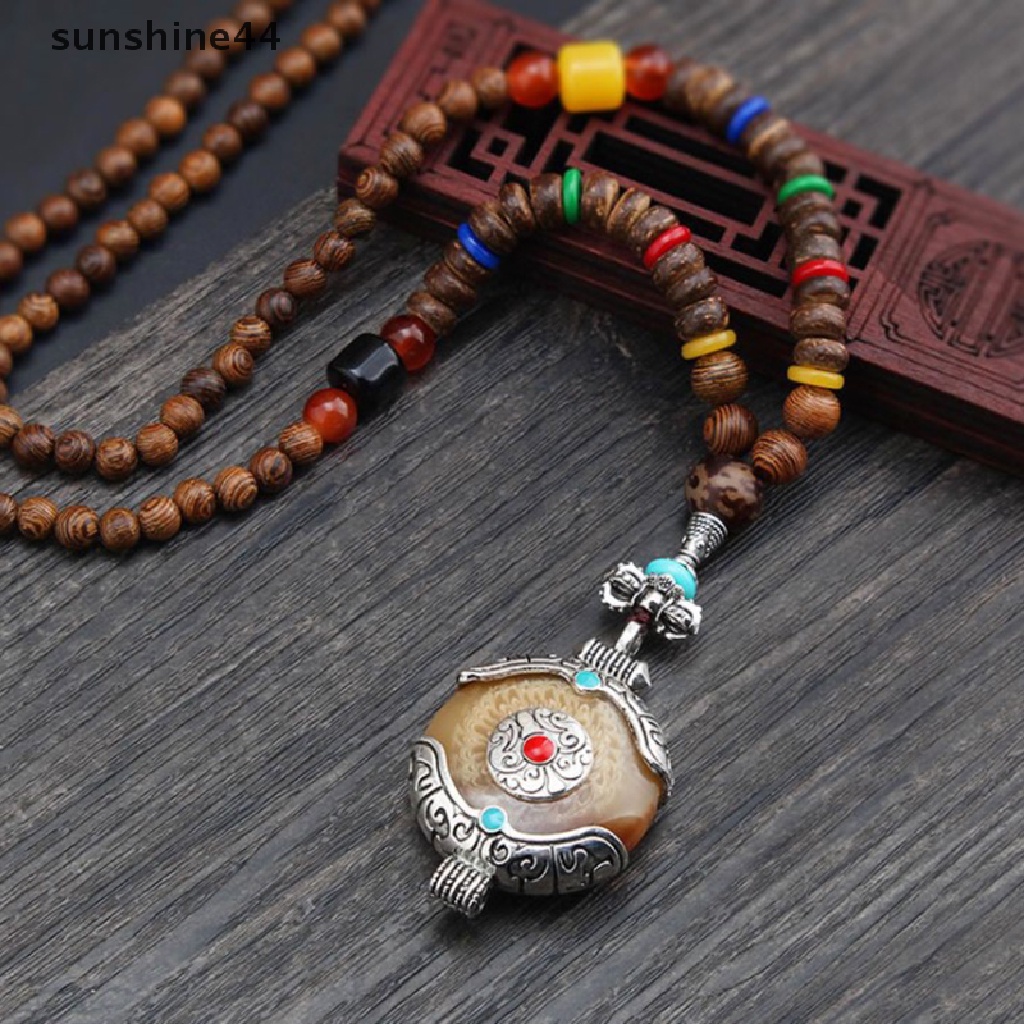 Sunshine 1pc Kalung Rantai Manik Kayu Panjang Gaya Etnik Vintage Untuk Wanita  .