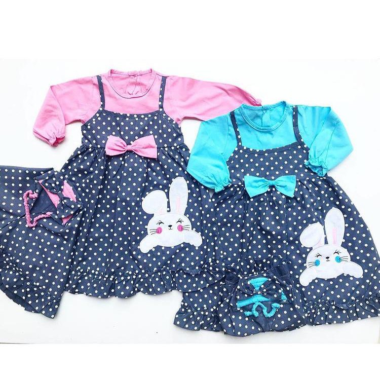 POLKA RABBIT / BON BON / LITTLE BEE HEAD Setelan Gamis Baju Muslim Hijab Lucu Fashion Anak Bayi Perempuan Cewek Terlaris Terbaru