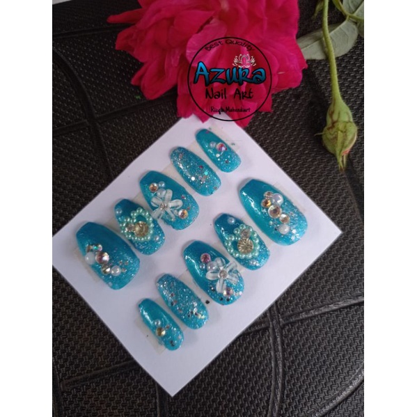 KUKU PALSU BIRU / NAIL ART / agen KUPAL WEDDING