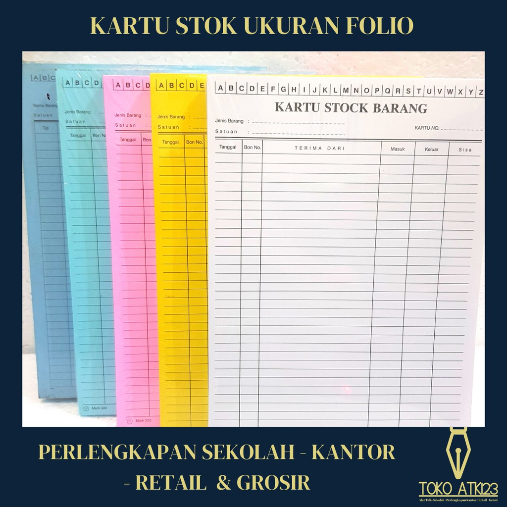 Kartu Stok Persediaan ukuran Folio (Merah Biru Hijau Kuning)